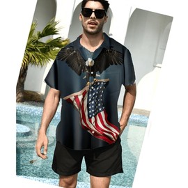 Cqinnifu American Flag Shirts for Men,Short Sleeve Button Down Patriotic Shirts for Men