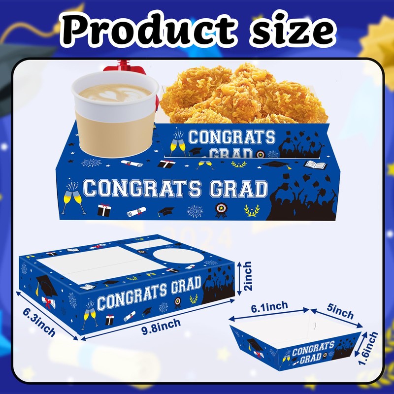 Jansun 36 Pcs Graduation Snack Trays & Boxes - Blue,