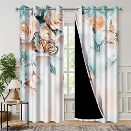 Kzzfqxb Butterfly Blackout Curtains 3D Print Blooming Flowers Window Drapes for Living Room Decor Spring Scenery Curtain Panel with Thermal Insulated Grommet,2 Panels,Each W42 xL63