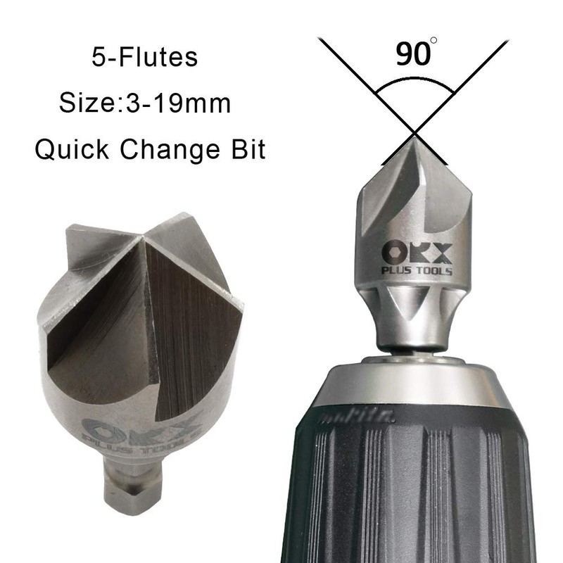 ORXPLUS Tools 5 Flute Metal Countersink Drill Bit, 90 Degree