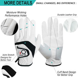 FINGER TEN Golf Gloves Men Left Hand Cabretta Leather Multipack All Weather Soft Value 5 Pcs, Golf Gloves Mens for Right Handed Golfer Rain Grip Comfortable (M/L, Left)