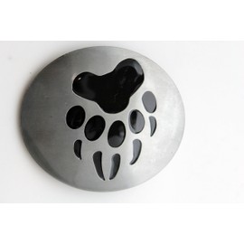 Men's Women's Fashion Belt Buckle Oval Silver Metal Bear Animal Black Foot Print Dog Hunter Native