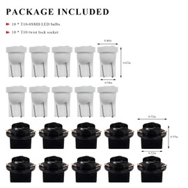 BWBWND 10 PCS T10 194 168 LED Dash Instrument Light Bulbs, Super Bright Panel Gauge Cluster Light with Twist Lock Socket, 12V 8-SMD LED Chipset Lamp Bulbs for Dashboard Map Dome (White)