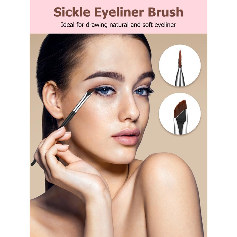 TEOYALL Angled Eyeliner Brushes Set, 3 PCS Ultra Thin Slanted