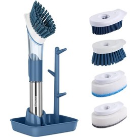 U Chef Cepillo para Platos con Dispensador de Jabón, Limpiador de Platos con 4 Cabezales Reemplazables, Cepillo para Lavar Trastes de Cocina, Limpiador de Platos, Sartenes, Ollas