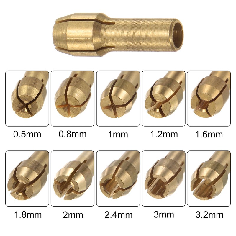 sourcing map 10pcs Brass Collet 0.5-3.2mm Brass Drill Chucks Mini