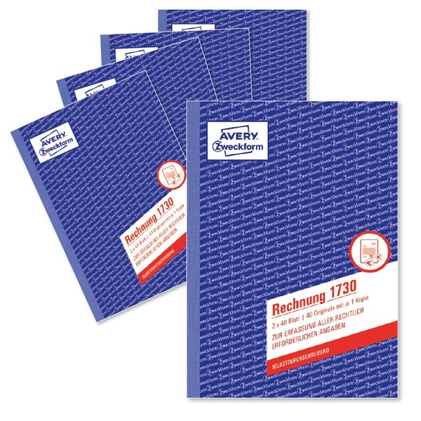 AVERY Zweckform 1730-5 Rechnung (A5, 2x40 Blatt, selbstdurchschreibend mit farbigem