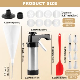 Churro Maker Machine, Stainless Steel Churros Gun Kit, Cookie Press Gun with Piping Bag, 8 Piping Nozzles, 8 Cookie Discs, 2 Brush and Cream Spatula