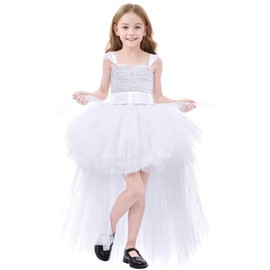 White Christmas Tutu Dress for Girls Tulle Dresses Fairy Princess Dress up for Kids Toddler Little Girl Birthday Party Outfit Size 5-6
