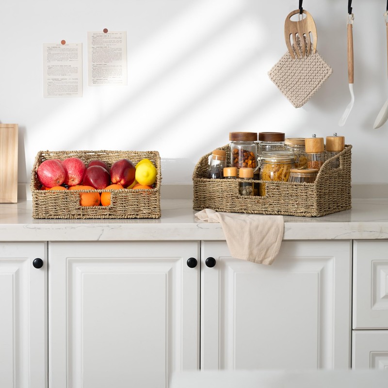 StorageWorks Pantry Baskets for Organizing, Seagrass Storage Baskets for Shelves