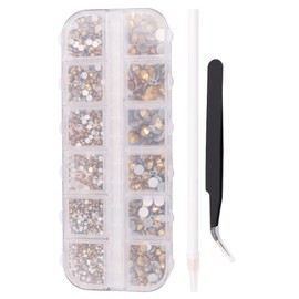 Hsthe Sea 2016 Pieces Flatback Gems Round Crystal Rhinestones for DIY Mixed 6 Green with Tweezers and Pen (Golden)