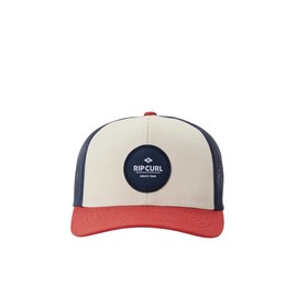Rip Curl Icons Trucker Hat, Mesh Back Cap Snapback for Men, Adjustable, White/Navy/Red Routing Curve, One Size