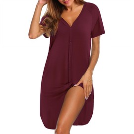 iClosam Women's Nightdress Button Down Nightgown Cotton Soft Nighties Short Sleeve V-Neck Sleepshirt Relaxed Nightshirt Sleepwear