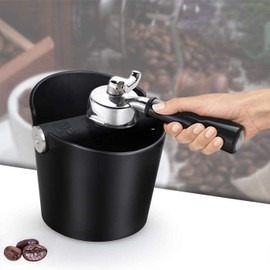 Knock Container for Filter Holder Espresso Knock Container Coffee Set Tee Box Knock Box Shock-Absorbing Espresso Knock Box Barista Style with Removable Metal Knock Bar and Non-Slip Base - Round