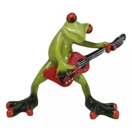 Wild Rock Band Electric Guitarist Green Toad Frog Rocking It Out Figurine