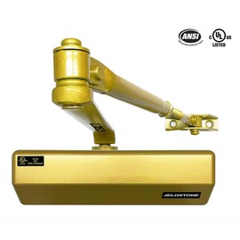 JELOSTONE Medium/Heavy Duty, Commercial Door Closer D4000, ANSI Grade 1, UL 3 Hour Fire Rated, ADA Compliant, Adjustable Spring Size 1-6 for Doors (44-330lb, 30-60 in), Indoor/Outdoor (Gold)