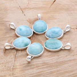 Lebensquelle Plus Larimar Gemstone Pendant Oval | Set in 925 Silver | 18 x 13 mm Atlantis Stone, Sterling Silver, Labradorite (White)