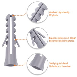 140Pcs Wall Plugs Set, Leryati Gray Plastic Column Expansion Pipe, 5 6 8 10MM Raw Plugs Fastener Kits, 4 sizes Heavy Duty Expansion Nylon Raw Plug for Plasterboard Walls, Hollow Walls and Dry Walls