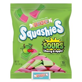 Smarties Squashies Foam Gummy Candies & Smarties Sample Packet Variety-Pack - Sour Cherry & Apple Flavored - Peanut Free & Gluten Free Candy - Soft & Chewy Squashies Candies for Parties & Birthdays - 5 oz Bag (Pack of 1)