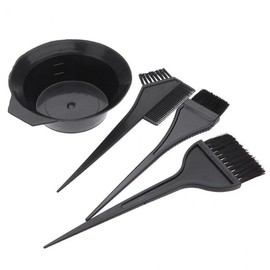 Hair Dyeing Bowl & Brush 4-Piece Self-Care Beauty Kit with Container & Gown Material 2ea