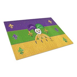 Caroline's Treasures 8386LCB Mardi Gras Jester Glass Cutting Board, 12H x 16W, multicolor