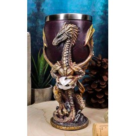 Ebros Gift Maroon And Gold Legendary Dragon Wyvern Holding Egg Drinking Wine Goblet Chalice Drink Beverage Cup Dungeons And Dragons Medieval Renaissance Accent