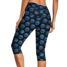 Septangle Women High Waist Plus Size Leggings Swim Capri Sport Workout Swim Pants Bottoms,Black&Blue Cricle,US20