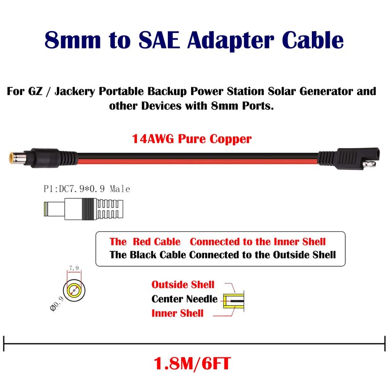 DC 8mm Male to SAE Connector Adapter 14 Gauge Cable