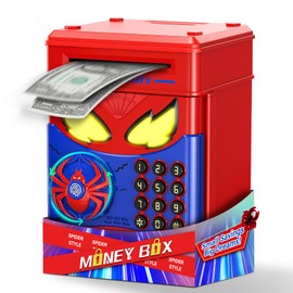 Wrystte Spider Piggy Bank for Kids,Electronic Money Box with Fingerprint,ATM Safe Coin&Cash Saving Box,Kids Toys for Age 4 5 6 7 8,Christmas Birthday Gifts for 9 10 11 12 Year Old Boys Girls(Blue)