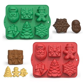 HAVOER 2PCS Large Christmas Silicone Molds Handmade Soap Chocolate Jelly Candy Candles Food Grade Tray 6 Holiday Shape Molds