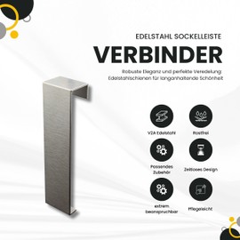 Skirting Board Stainless Steel Floor Boards V2A Length 250 cm 60 mm Silver Brushed Connector
