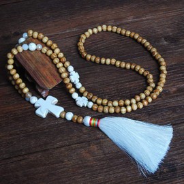 Women's Necklace with Tassel Pendant Long Sweater Chain Wooden Beads Chain Retro Clothing Pendant Headpiece Bohemian Necklace Colourful Crystal Bead Cord Chain 81 cm