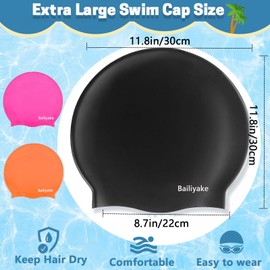 3 Pack Extra Large Swim Cap for Braids & Dreadlocks - Waterproof Silicone Swim Hat for Women with Long Thick Hair, Protective Swim Cap Cover Ears for Swimming, Shower, Bathing (3, Black+Pink+Orange)