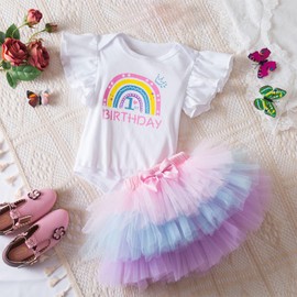 WYTbaby Baby Girls Clothes 1st Birthday Short Sleeves Ruffles Tops Tutu Skirt Outfit Newborn Clothing Sets for Infant Girls 9-12 Months