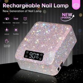 CHRISTINE SHELLY UV Nail Lamp, Rechargeable LED Nail Lamp Sparkly Gel Polish Light 4 Timer Setting Professional Quick Dry Curing Lamp with Display Auto Sensor for Salon & Home, White
