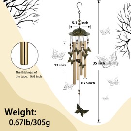 JMsuertes Butterfly Wind Chimes for Outside 35inch, Butterfly Gifts for Mom Grandma Women Birthday Thanksgiving Christmas for Garden Porch Patio Home Decor