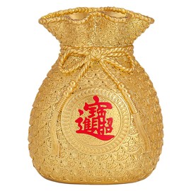 NUOBESTY Coin Bank Piggy Bank Feng Shui Money Bag Shaped Coin Bank Fortune Home Decor Wealth Money Bank Saving Coin Box Chinese Lucky Decorations for Wealth and Luck Resin Desktop Ornament