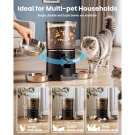 Vacqueen Automatic Cat Feeder for 3 Cats, 6L/25 Cups Smart WiFi Pet Feeder, Strong Anti-Jam System, Dual-Effect Desiccant Cat Food Dispenser, with 10S Voice Recorder for Cats and Small Dog(Black)