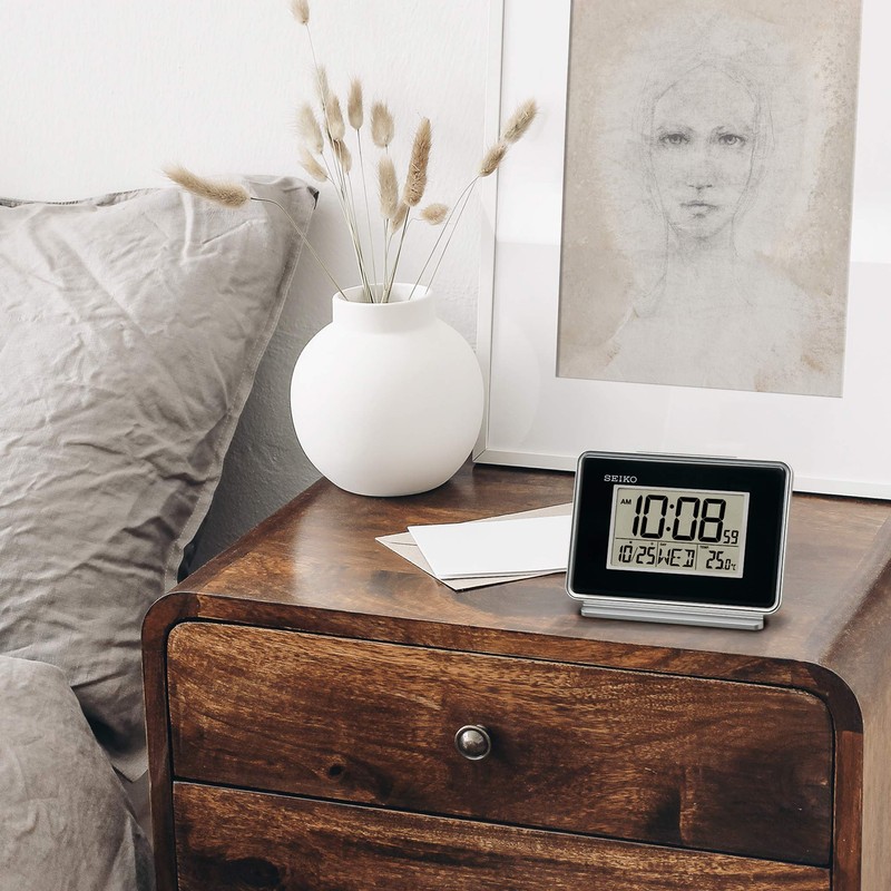 SEIKO Hudson Everything Bedroom Digital Alarm Clock, Black