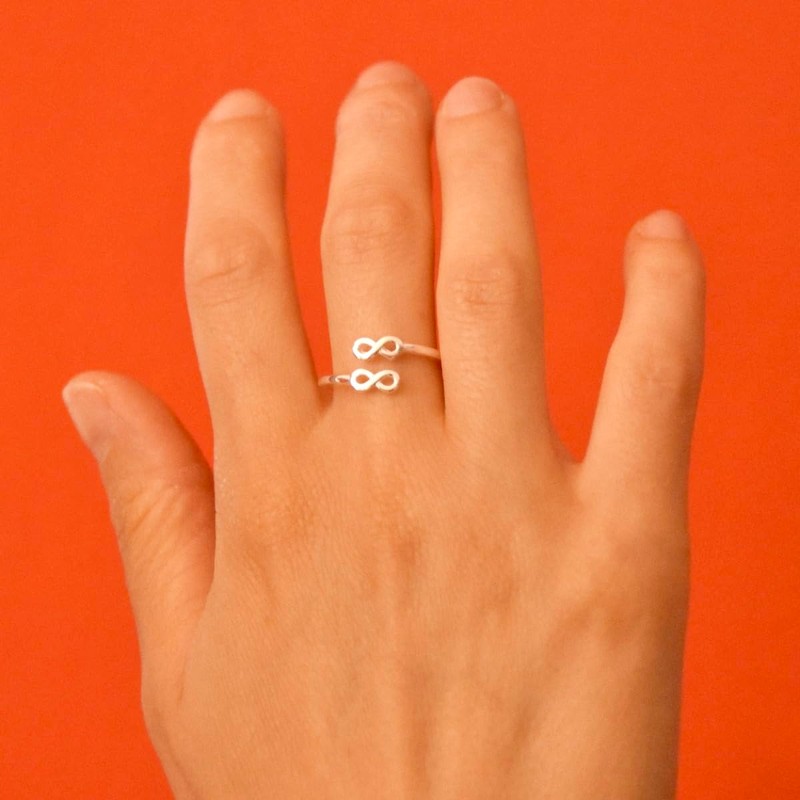 Sterling Silver 925 Double Infinity Ring Open Wrap Adjustable Eternal