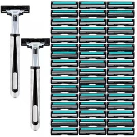 54 Twin Stainless Steel Blades Shaving Disposable Razors with 2 Handles for Men