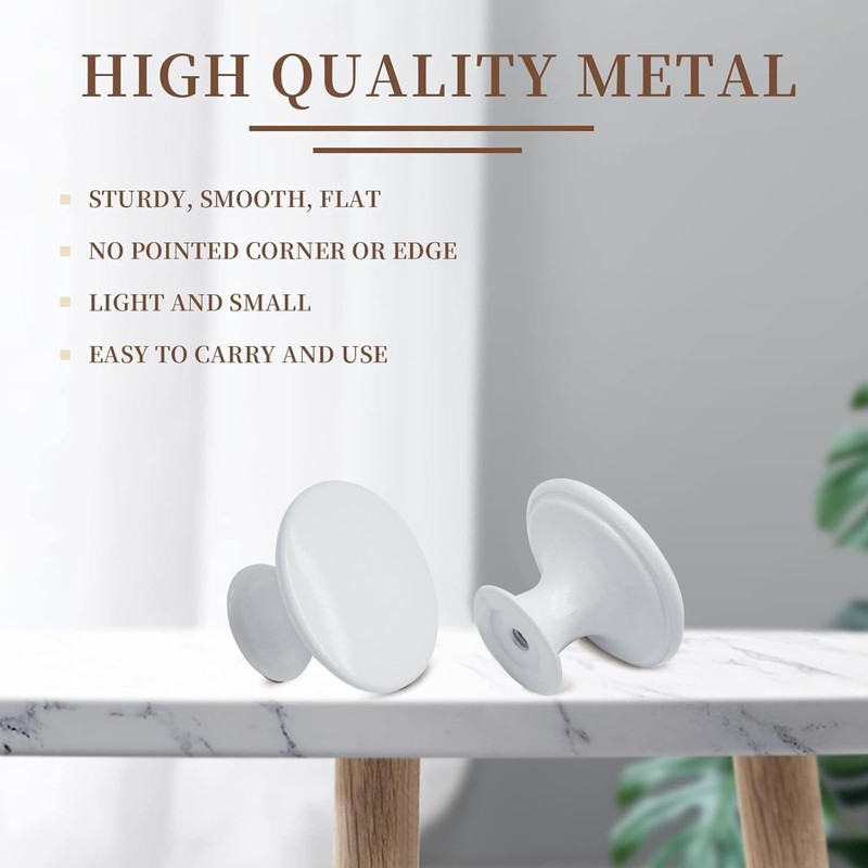 Cionyce 6 Pcs White Cabinet Knobs Metal Round Drawer Knobs