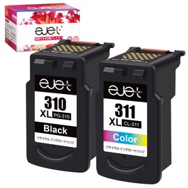 ejet BC310XL, BC311XL, 1.2x the original capacity, Remanufactured Ink for Canon, BC310, BC311, Set of 2, Large Capacity, Remaining Capacity Display, Canon Compatible PIXUS MP493, MX420, MP280, MX350,