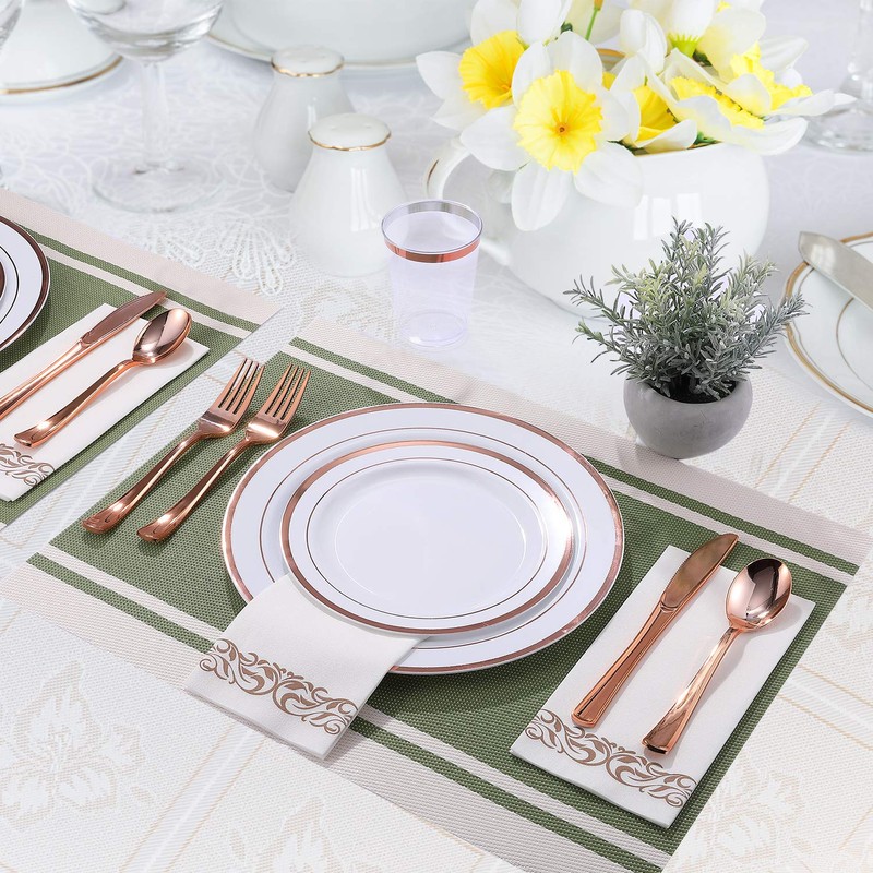 FOCUSLINE 175 Count Rose Gold Dinnerware Set for 25 Guests