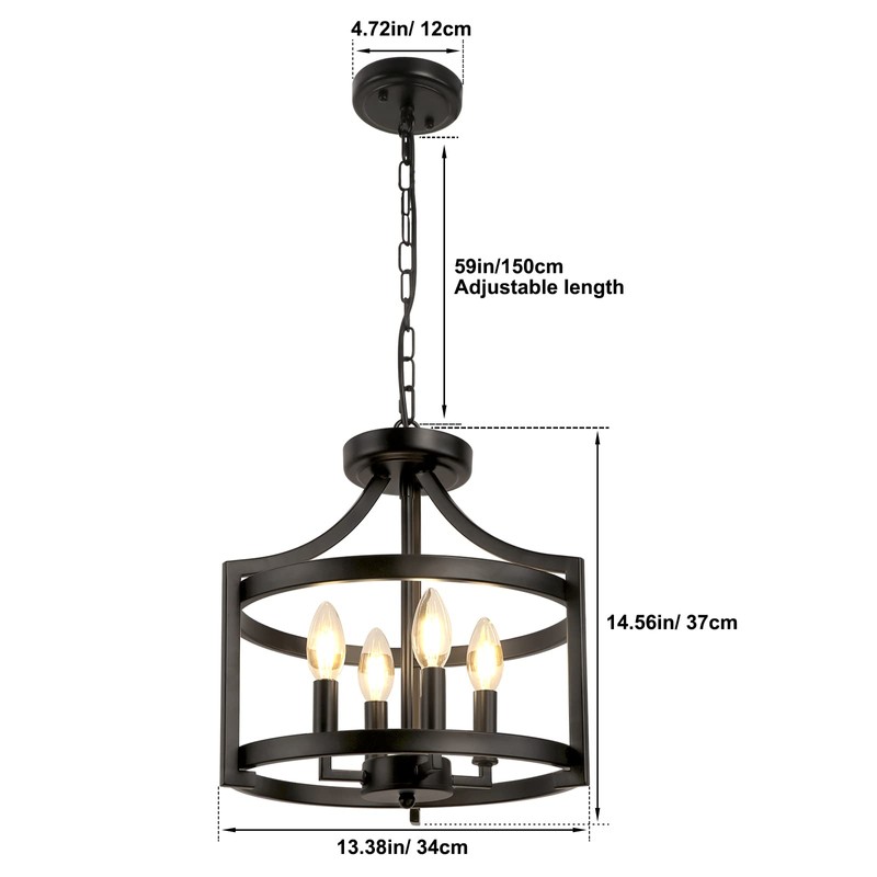 WBinDX 4-Light Farmhouse Chandelier, Modern Hanging Pendant Lighting, Convertible Semi