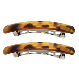 3.5" Elegant Leopard Print Color Tortoise Shell Arched Shiny Triple Clipping French Barrettes Bow Metal Clasp Style Bun Ponytail Clips for Thick Hair Chignon Hair Ornament (Light Leopard print color)