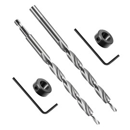 2PCS 9.5mm(3/8”) Pocket Hole Jig Kit, Pocket Hole Drill Bit 1/4”hex Shank and Round Shank Replacement Twist Step Drilling Bit with Depth Stop Collar Square Drive Bit and Screws for Jig System Guide
