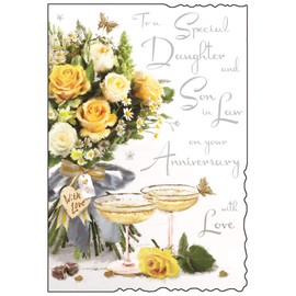 Jonny Javelin Daughter & Son-in-Law Anniversary Card - Roses & Glasses 9 x 6.25"