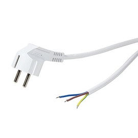 Faconet® Power Cable Connection Cable Earthing Contact Plug 90° to Open Cable End 1.5 m 3 x 0.75 mm 250 V 10 A Schuko CEE 7/7, Power Cable Open Wire (White)