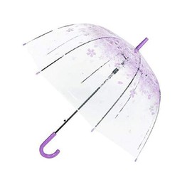 Cherry Blossoms Umbrella Cute Transparent Bubble Umbrella Clear Dome Semi-Automatic Sunny Umbrella for Kids Girls Boys or Women Romantic Windproof Wedding Decoration Umbrella (Purple)